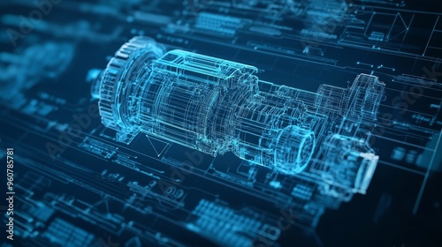 Wallpaper Mural Detailed digital rendering of an electric motor component with circuit patterns and blues tones set against a dark background Torontodigital.ca
