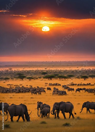 elephants at sunset