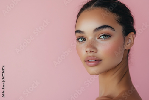 portrait of a pretty, young, relaxed, woman with smile, close up, in the living room. Still life. AI Generated