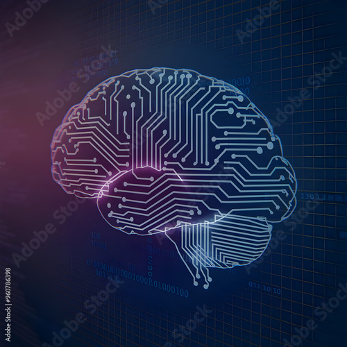 High-Tech Brain Scan with Glowing Circuit Lines and Digital Patterns Symbolizing AI and Cybersecurity