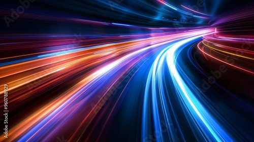 Dynamic light trails create vibrant patterns against a dark background, showcasing the beauty of motion and energy