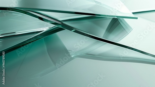 Translucent pieces of glass scattered on a reflective surface with soft light illuminating the delicate edges