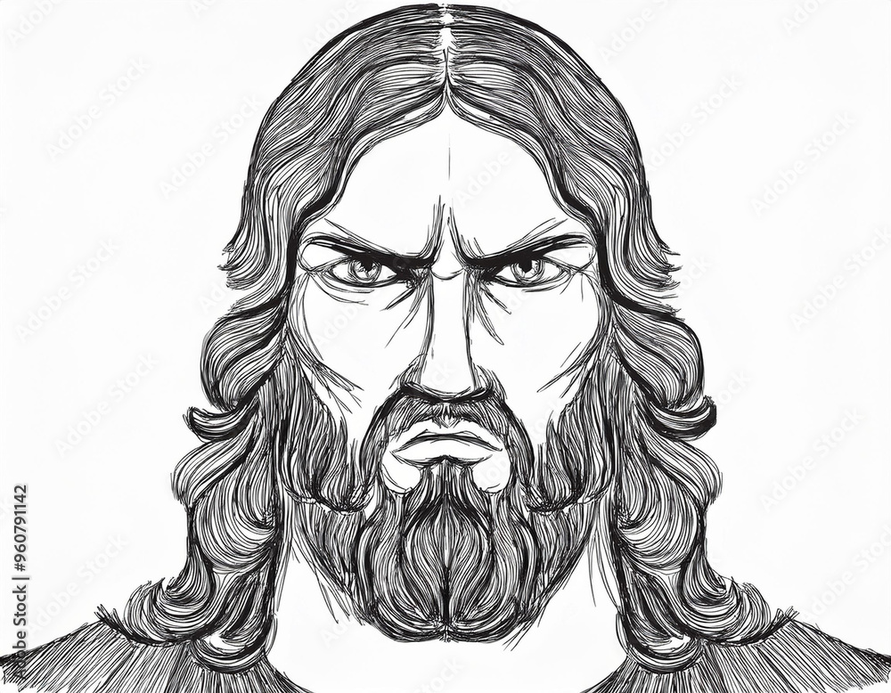 Portrait of Jesus Having Angry Expression Portrait of Jesus Having Angry Expression