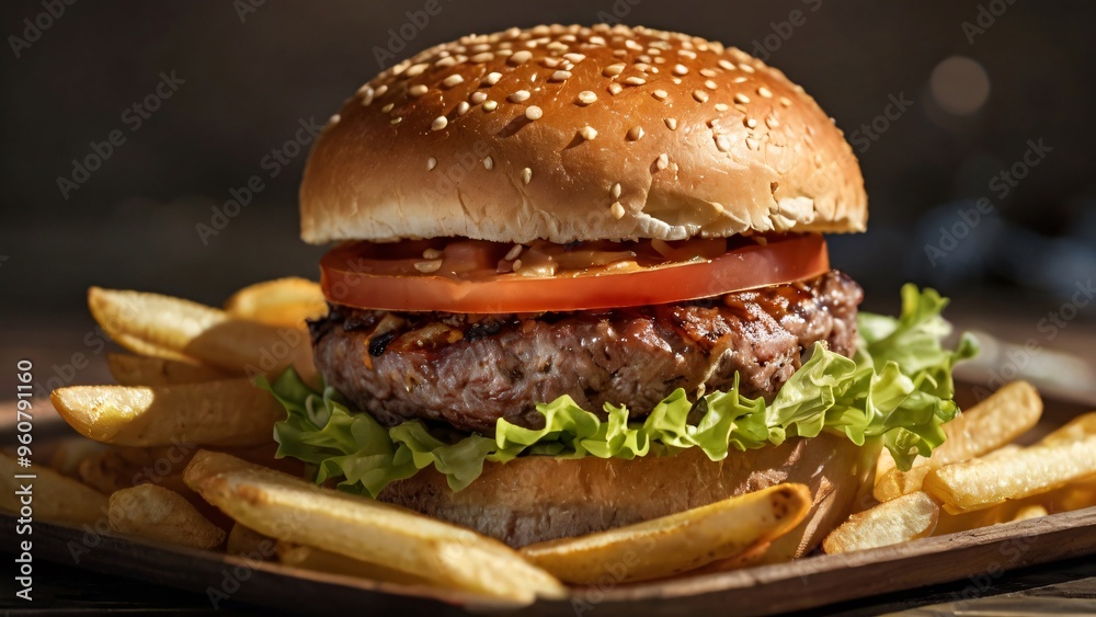 delicious burger meal with fries delicious burger meal with fries