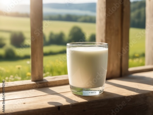 a glass of milk on the windowsill