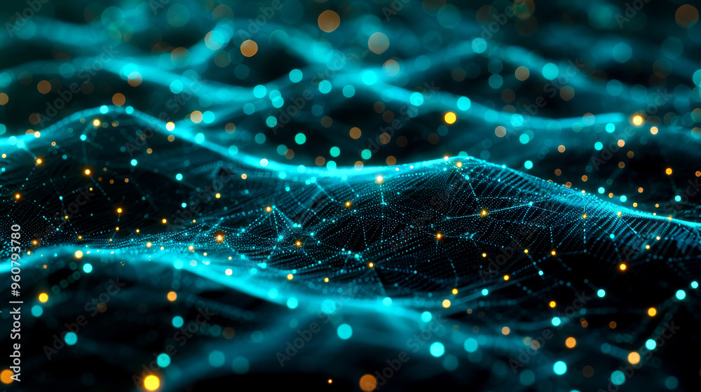 Glowing network of interconnected nodes and lines representing high tech secure network. Glowing network of interconnected nodes and lines representing high tech secure network.