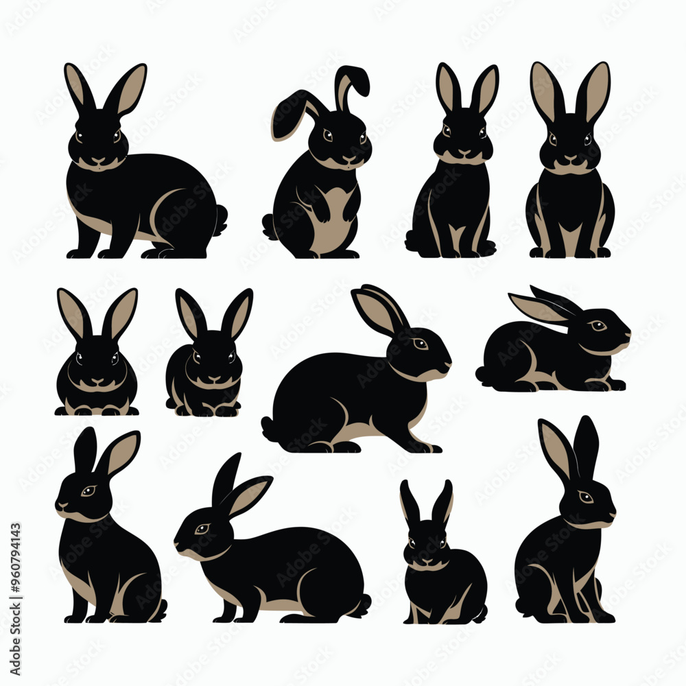 Fototapeta premium Rabbit Silhouette Vector Set Animals Illustration Template