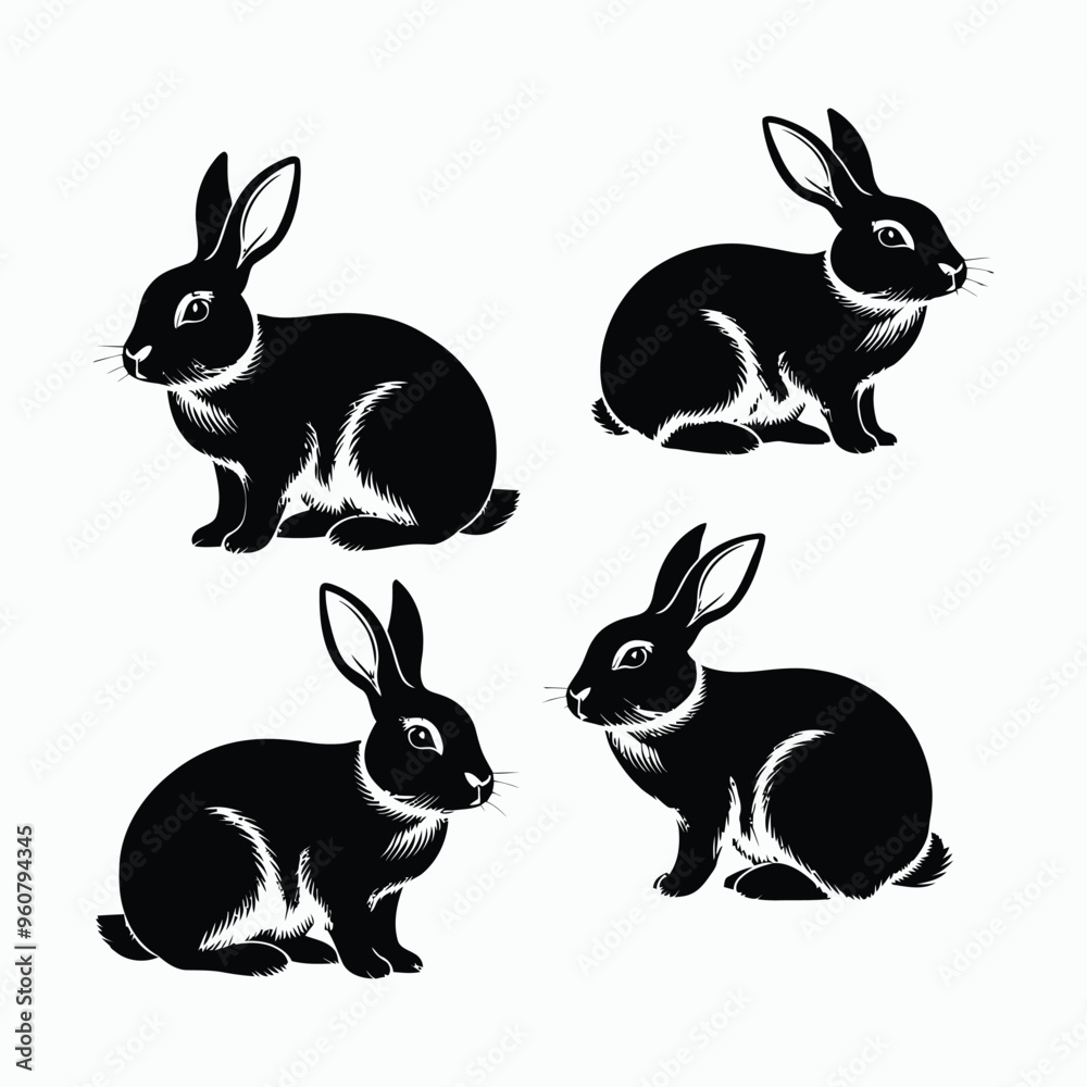 Fototapeta premium Rabbit Silhouette Vector Set Animals Illustration Template