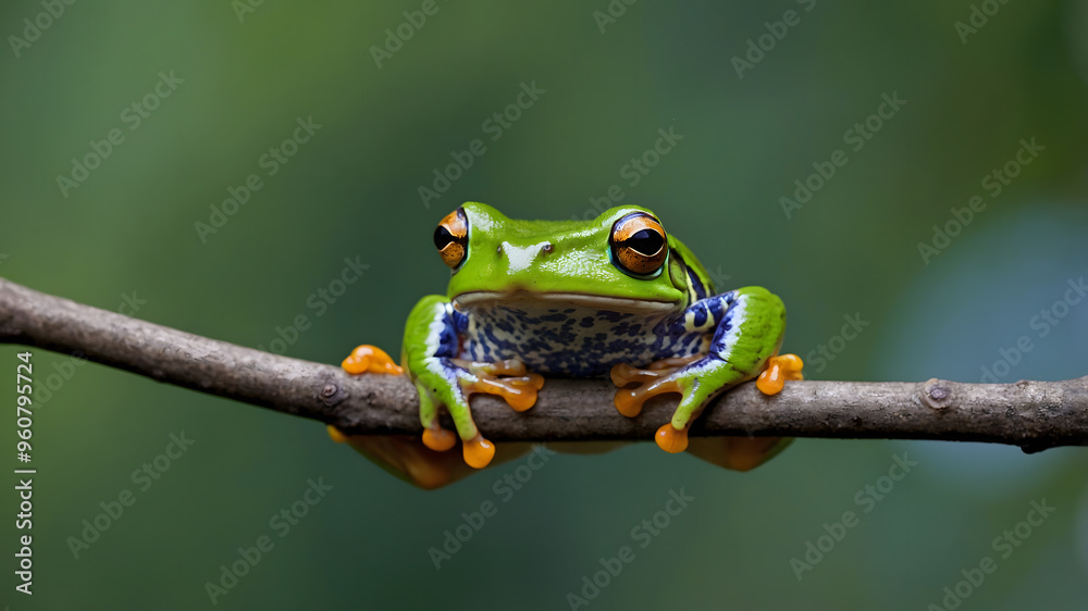 Obraz premium Green Tree Frog on a Branch