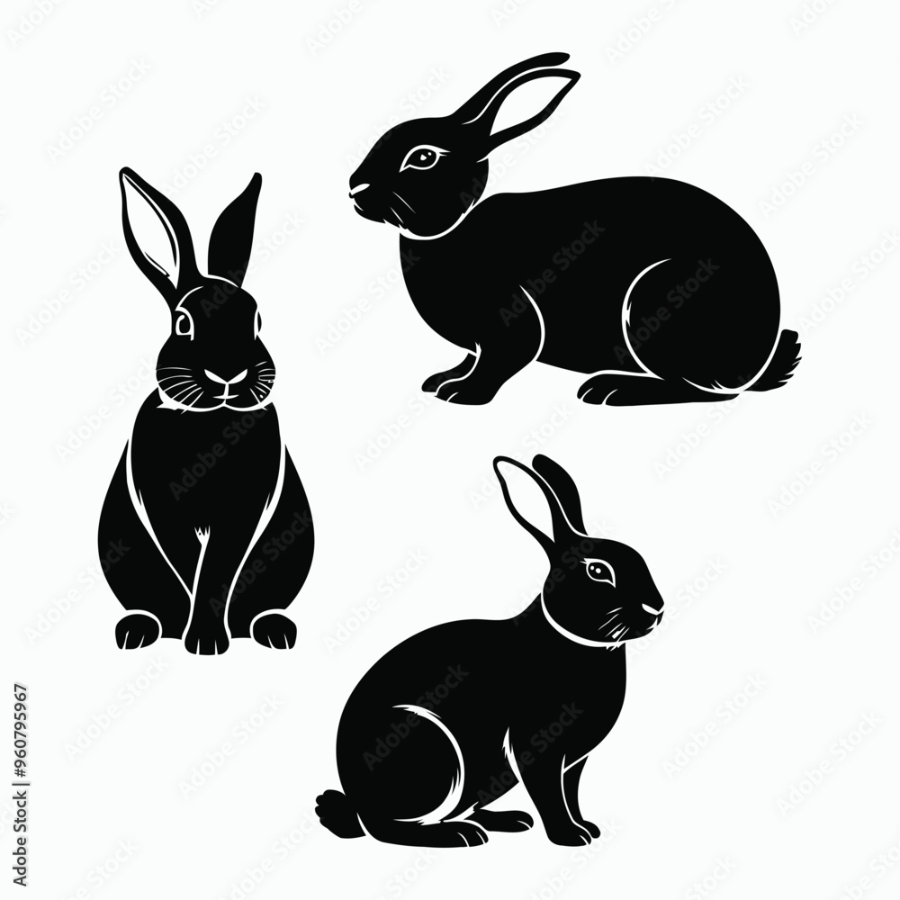 Obraz premium Rabbit Silhouette Vector Set Animals Illustration Template