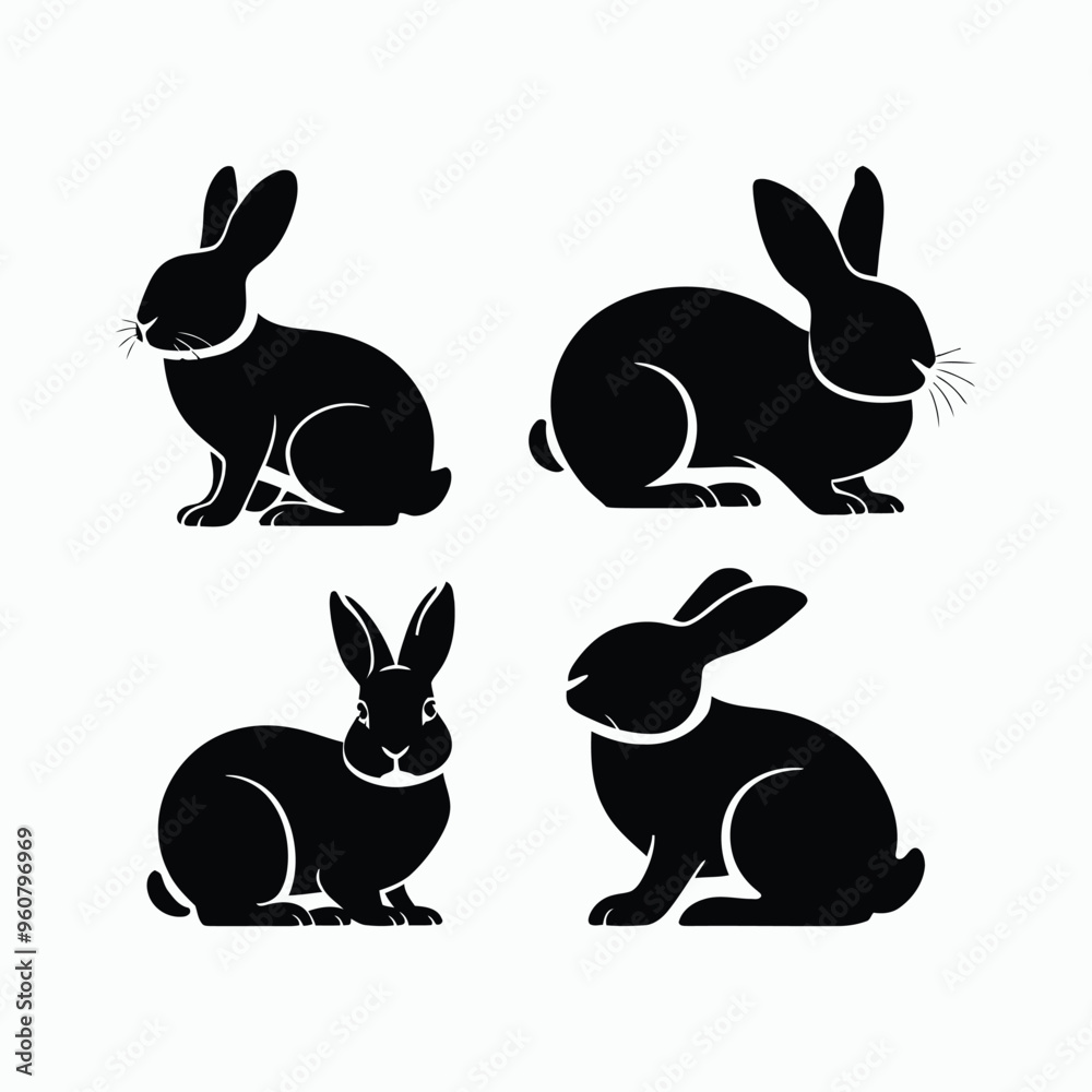 Fototapeta premium Rabbit Silhouette Vector Set Animals Illustration Template