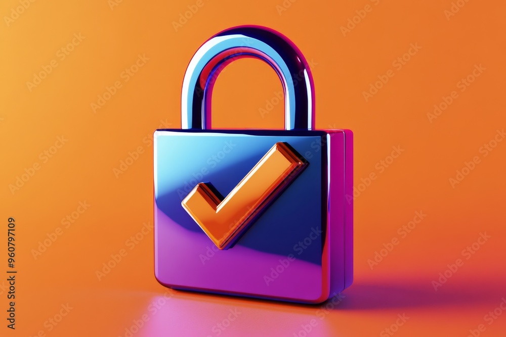 A visually striking abstract 3D illustration of a lock in vibrant blue and orange colors symbolizing security, safety, and digital protection against a warm orange background. A visually striking abstract 3D illustration of a lock in vibrant blue and orange colors symbolizing security, safety, and digital protection against a warm orange background.