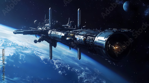 Wallpaper Mural A futuristic space station orbiting a distant planet, its sleek design and advanced technology a testament to humanity's ingenuity. illustration. Space Station. Illustration Torontodigital.ca