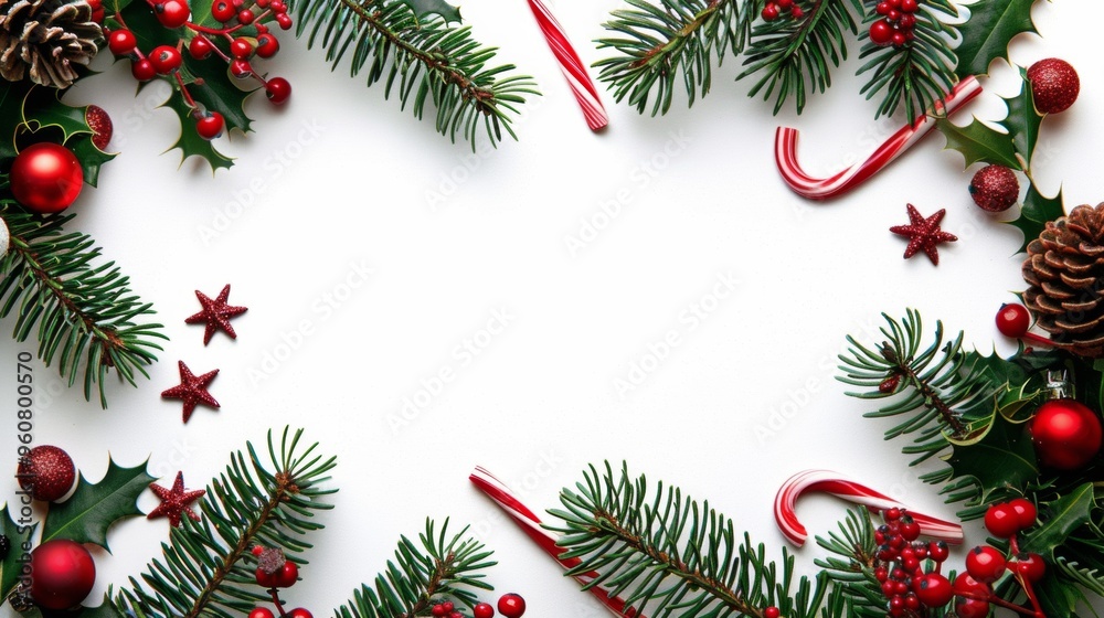 Christmas decorations on white background Flat lay, copy space. Christmas decorations on white background Flat lay, copy space.