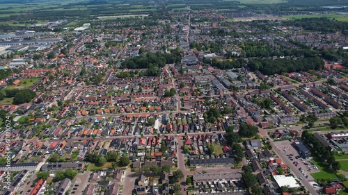 Aerial panorama of the old town of the city Wolvega on a sunny summer day in the Netherlands photo