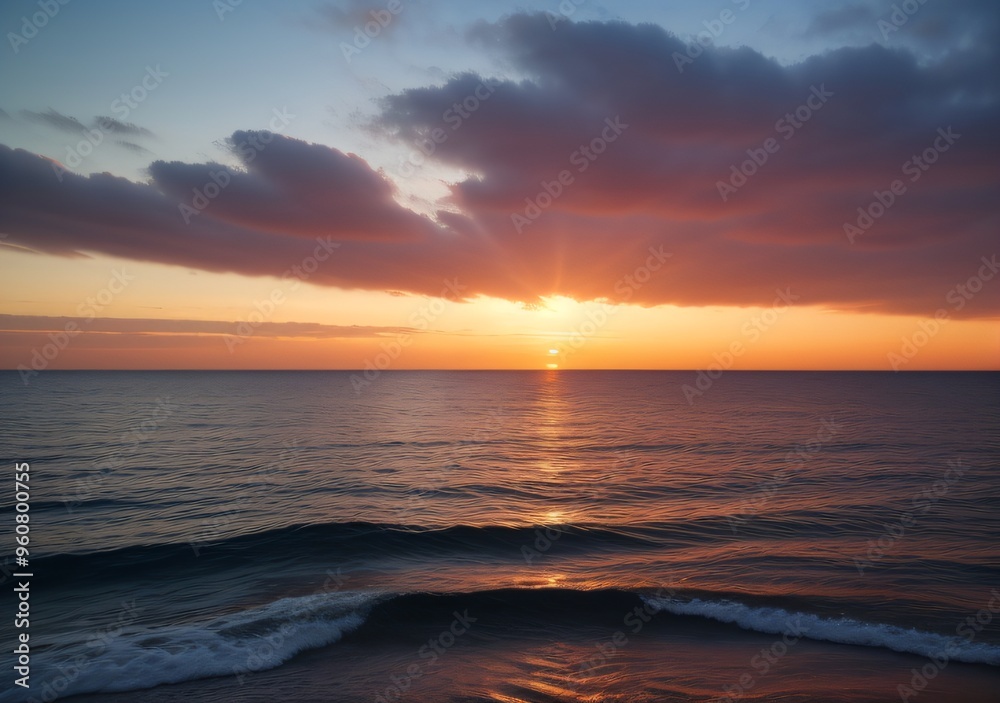 Fototapeta premium Sunset Over Calm Ocean Waves
