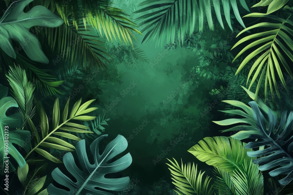 Fototapeta premium Nature leaves, green tropical forest, backgound illustration concept 