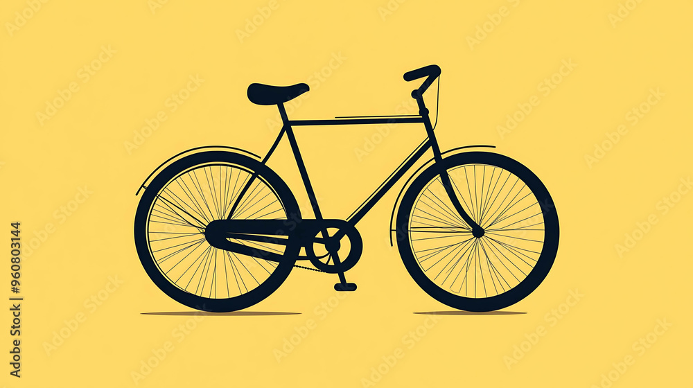 Black silhouette of a bicycle on a yellow background. Black silhouette of a bicycle on a yellow background.