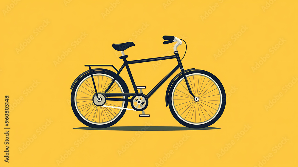 Fototapeta premium A black bicycle on a yellow background.