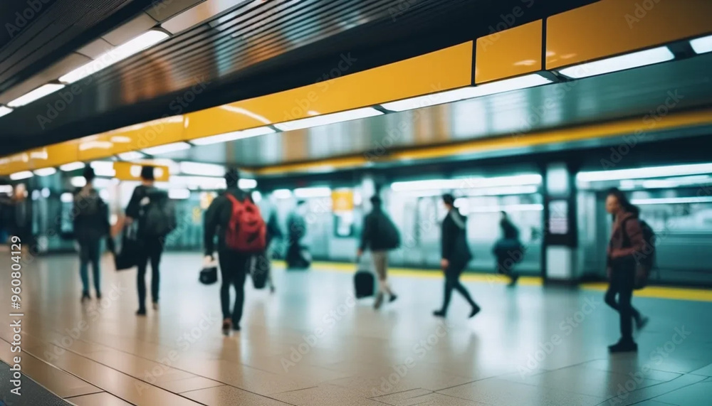 Blurred people in motion on subway station, ai Blurred people in motion on subway station, ai