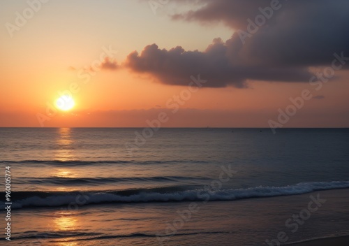Sunset Over Calm Ocean Waves