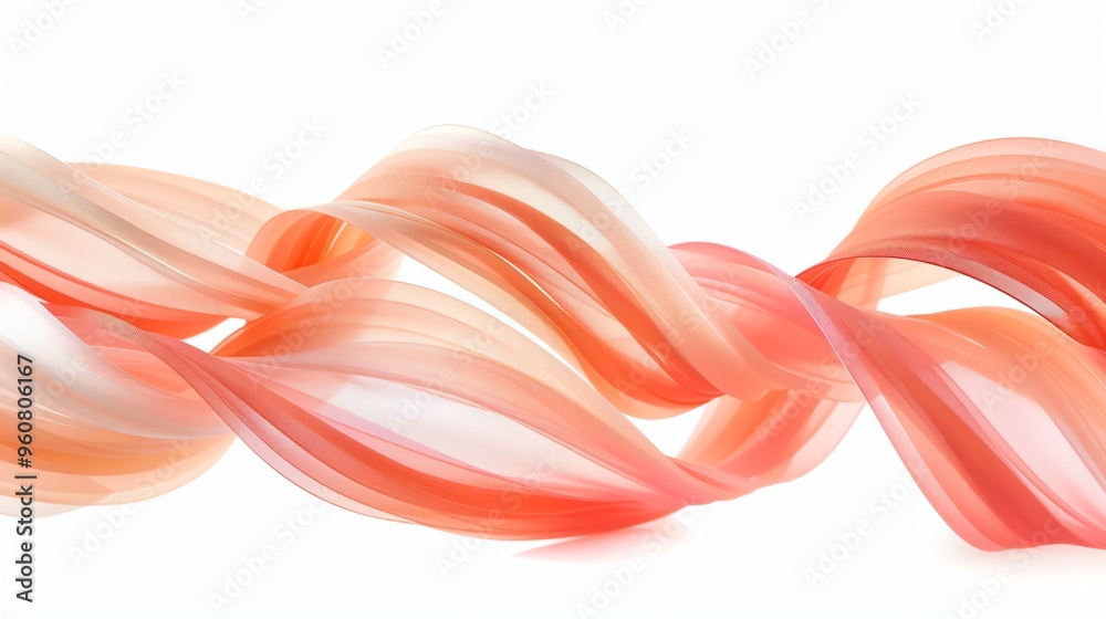 Fototapeta premium Abstract flowing, wavy orange fabric on a white background.