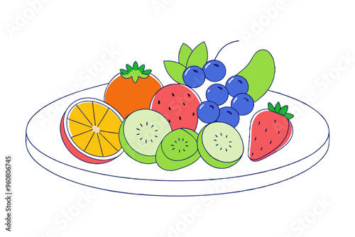 Vibrant Fruit Platter- Fresh Strawberries, Blueberries, and Kiwis for a Healthy Delight