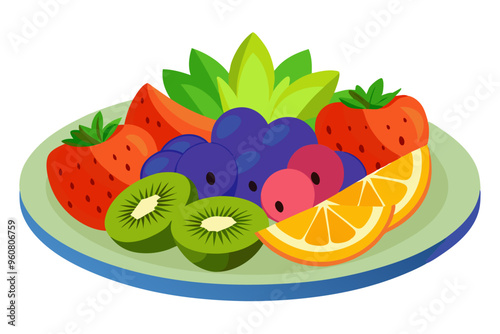 Vibrant Fruit Platter- Fresh Strawberries, Blueberries, and Kiwis for a Healthy Delight