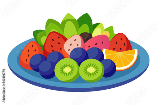 Vibrant Fruit Platter- Fresh Strawberries, Blueberries, and Kiwis for a Healthy Delight