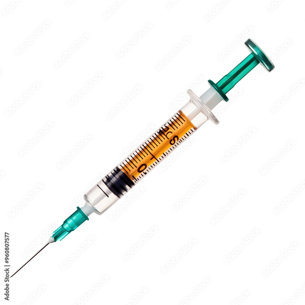 Close-up of a medical syringe filled with orange liquid, isolated on transparent or white background. Close-up of a medical syringe filled with orange liquid, isolated on transparent or white background.
