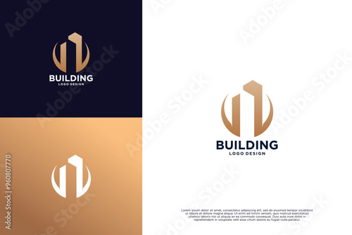 Building architect logo design with golden color