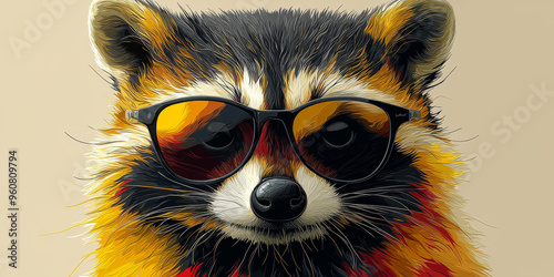 Cool raccoon wearing sunglasses.