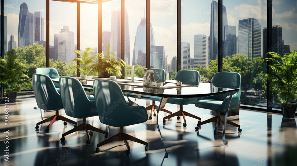 A sleek glasswalled round table conference room A sleek glasswalled round table conference room