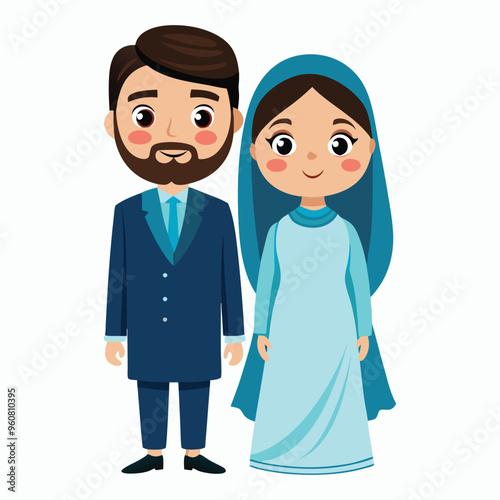  a cute pakistani couple in traditional illustration