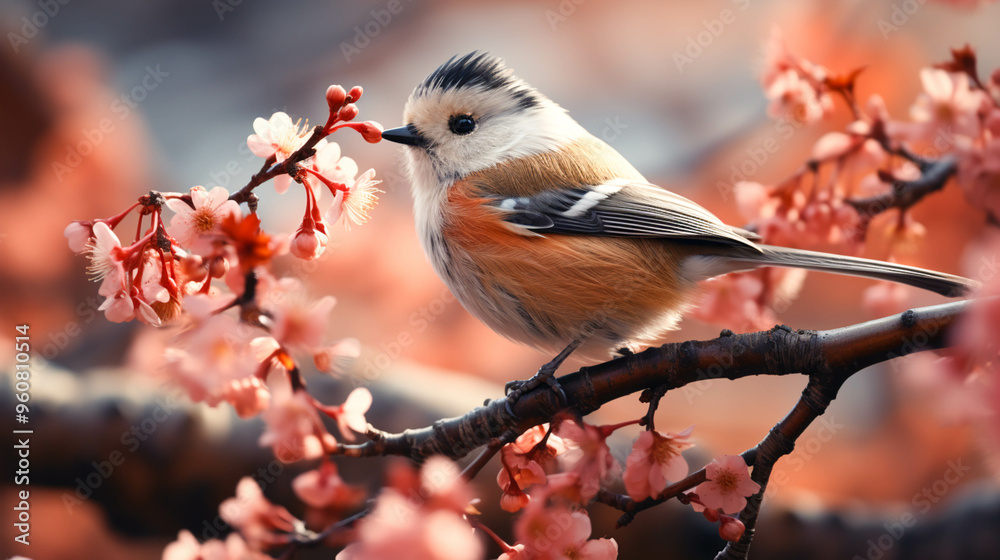 A small tit perching on a branch closeup view A small tit perching on a branch closeup view