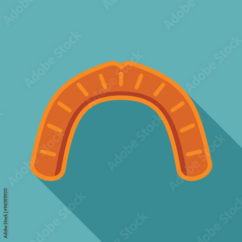 Orange mouth guard protecting teeth from injury on a turquoise background in flat design