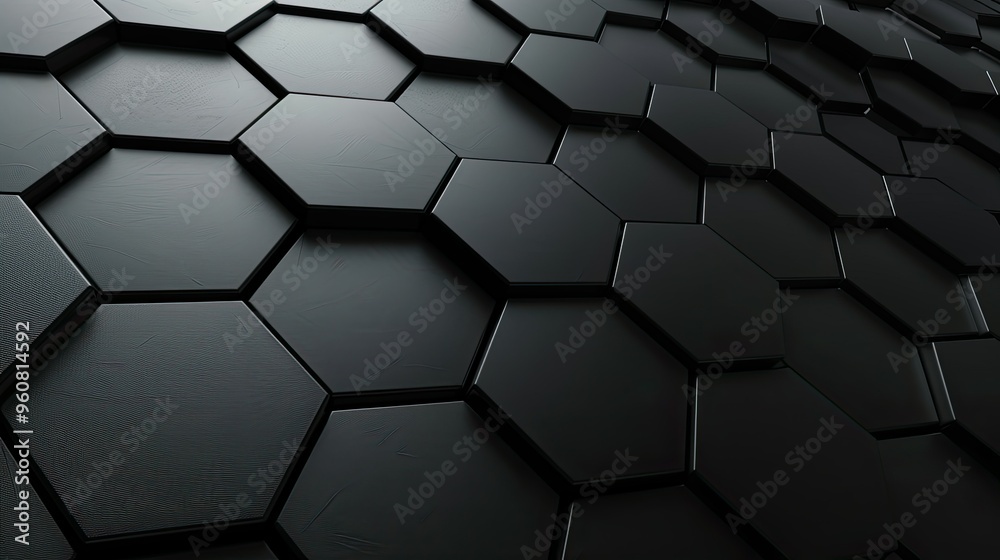 A close-up view of a textured surface featuring interlocking black hexagonal tiles, creating a modern and sleek aesthetic. A close-up view of a textured surface featuring interlocking black hexagonal tiles, creating a modern and sleek aesthetic.