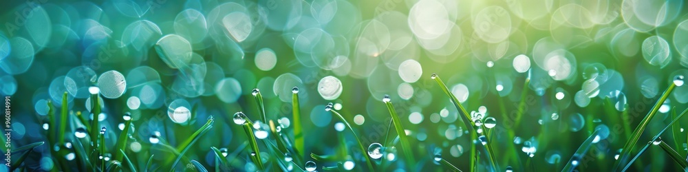 Obraz premium Out of focus raindrops on greenery