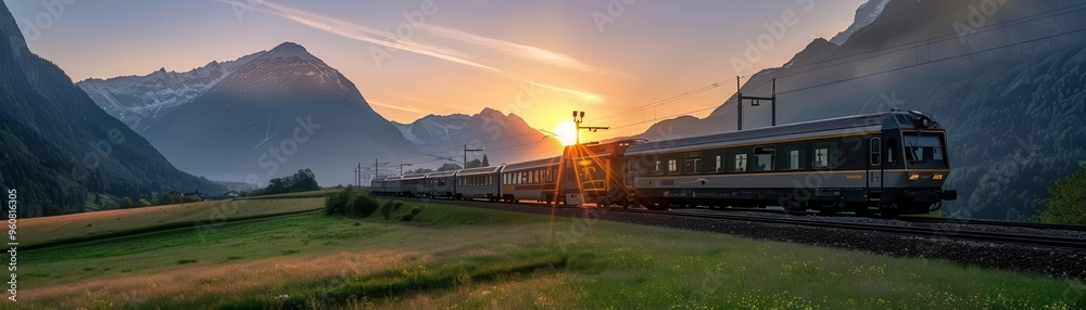 Train journey through scenic landscapes, dynamic and inviting, Rural, Soft greens, Photograph, Travel adventure Train journey through scenic landscapes, dynamic and inviting, Rural, Soft greens, Photograph, Travel adventure