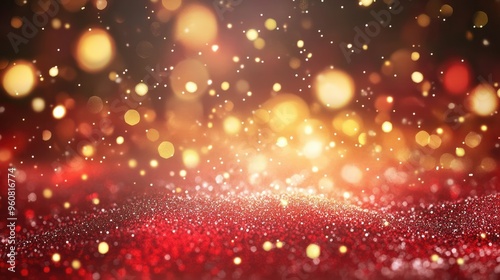 christmas sparkle background with red and gold lights advertising mockup with copy space for product display, show or present product.