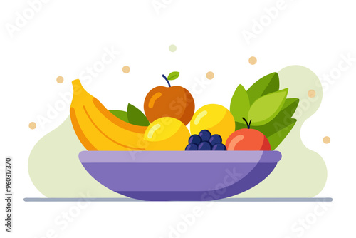 Fresh Fruit Bowl with Bananas, Oranges, and Grapes on Minimalist Background – Vibrant and Healthy Design photo