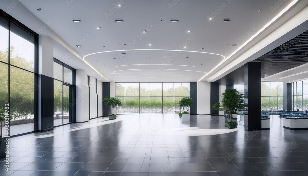 Spacious Modern Hall with Large Glass Windows and Minimalist Design Spacious Modern Hall with Large Glass Windows and Minimalist Design