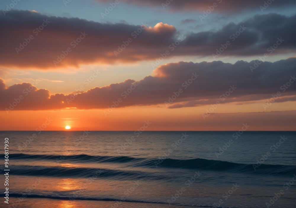 Fototapeta premium Sunset Over Calm Ocean Waves