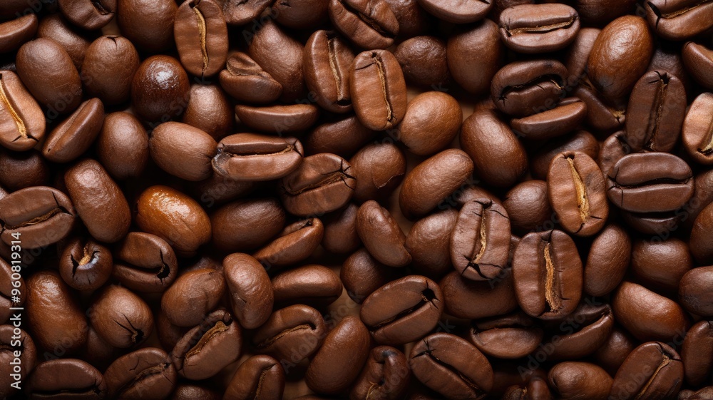 Fototapeta premium A close-up view of roasted coffee beans, showcasing their rich texture and color.