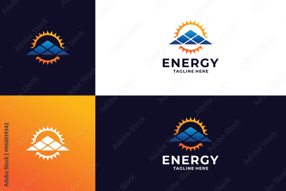 Solar energy logo design with panel and sun logo Solar energy logo design with panel and sun logo