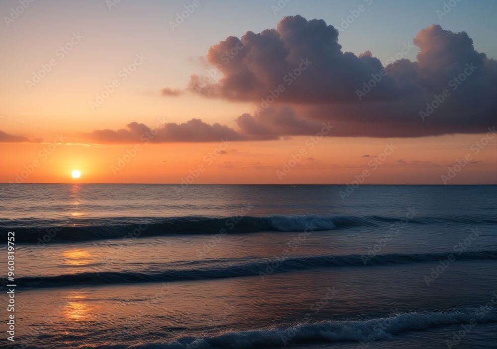 Fototapeta premium Sunset Over Calm Ocean Waves