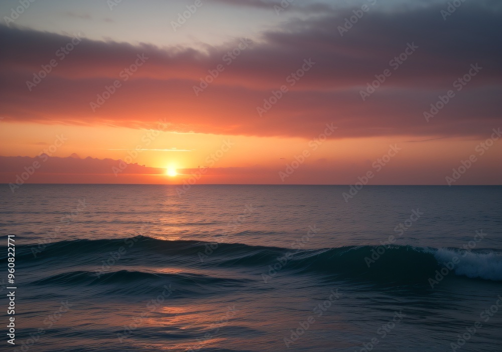 Fototapeta premium Sunset Over Calm Ocean Waves