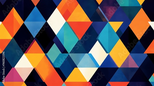 Abstract Geometric Pattern with Colorful Triangles and Diamonds