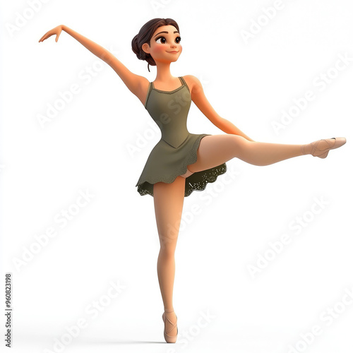 3D cartoon of a ballet dancer, against a solid white background