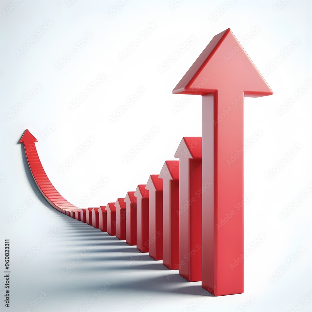 red arrow up line, target, isolate on a white background, 3d render, Growing Up red arrow up line, target, isolate on a white background, 3d render, Growing Up